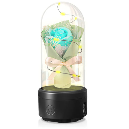 Rose-shaped LED night light with Bluetooth speaker inside glass cover decoration ornament