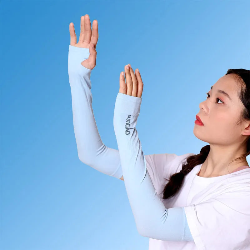 Men's and women's sun protection driving sleeves in cool viscose fibre with UV protection for cars, available in five colours with two size options of 26g and 35g fabric weights
