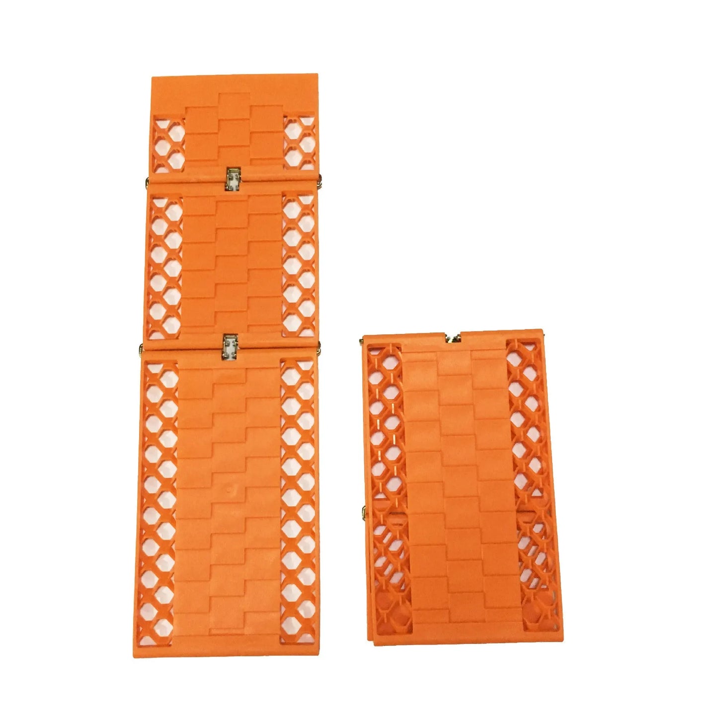 Pair of orange folding anti-slip car rescue boards for snow and mud recovery