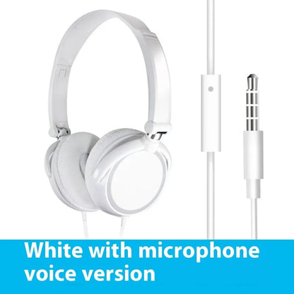Black folding over-ear wired headphones with adjustable headband and 3.5mm plug on a white background.