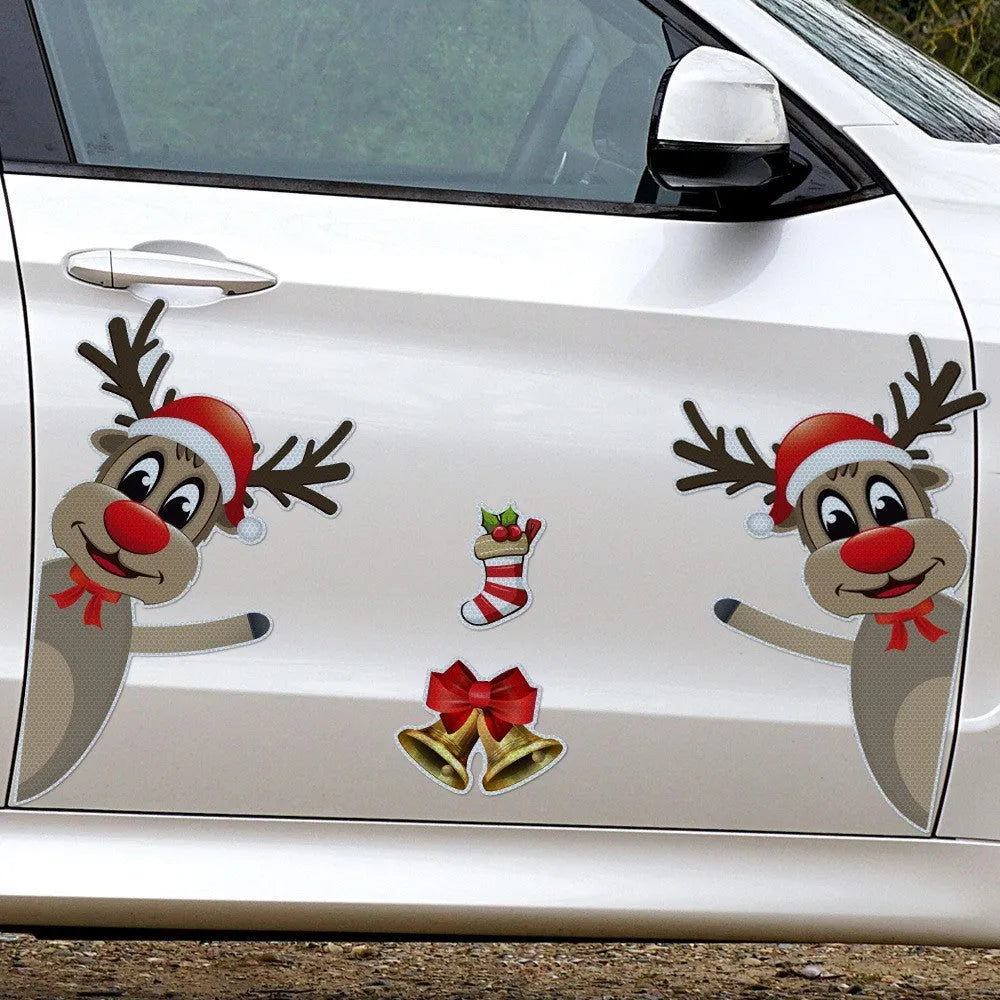 Christmas elk bell cartoon magnetic bumper sticker with luminous reflective design