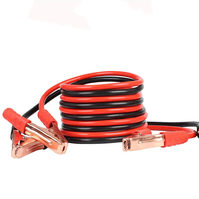 Black and red 500A car battery clip emergency kit with 2 metre PVC cables in OPP storage bag