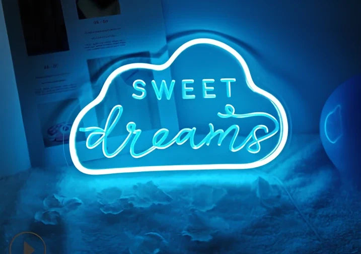 LED neon decorative light with acrylic back panel showing USB power connection and multiple design options