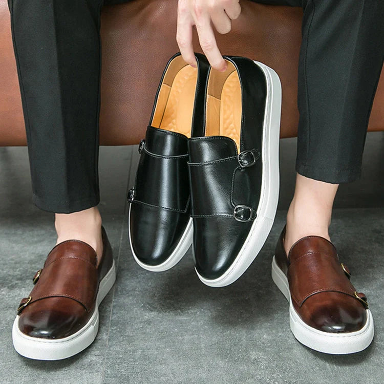 Men's colored leather slip-on loafers for business casual wear