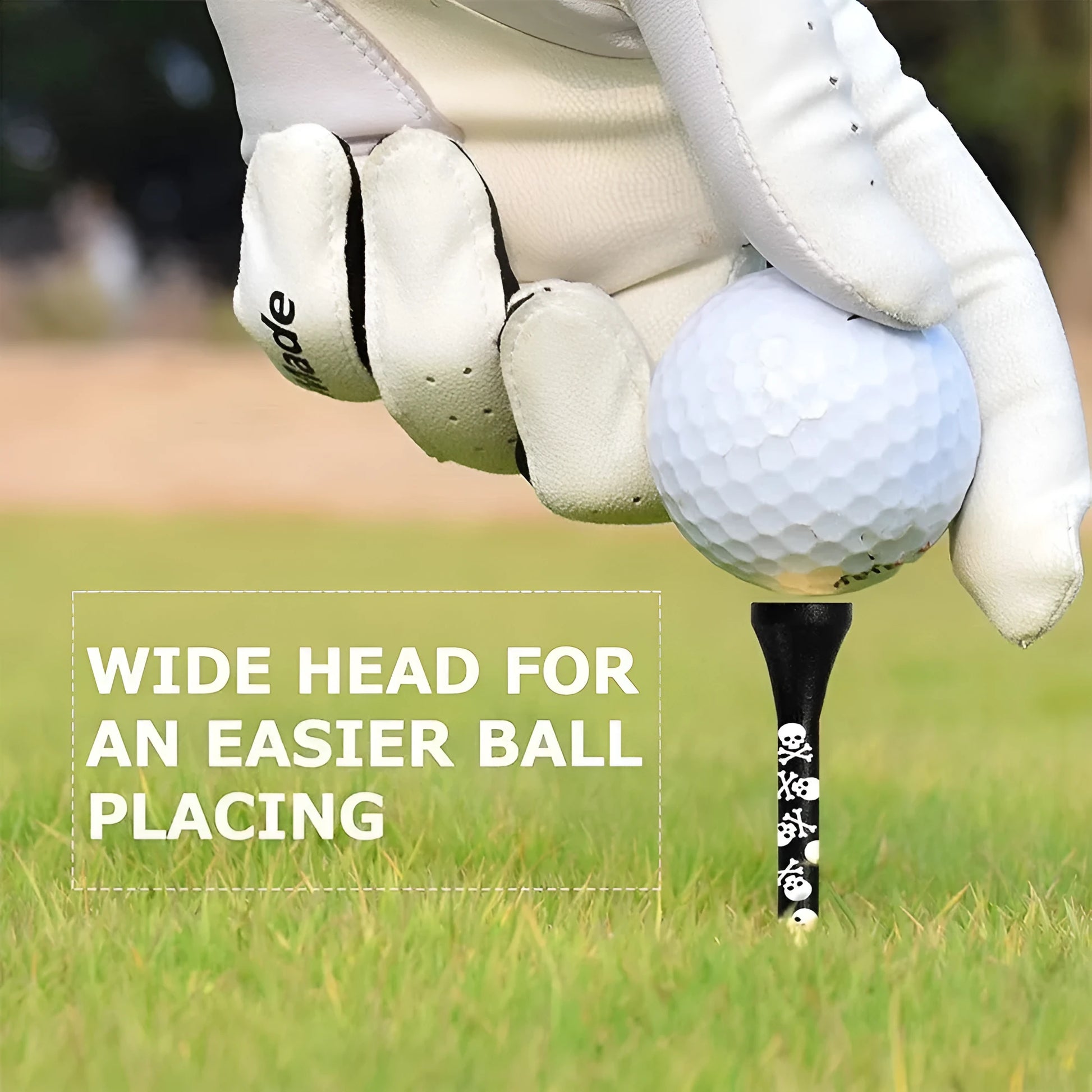 Black bamboo golf dowel pins with skull print in 70mm and 83mm sizes