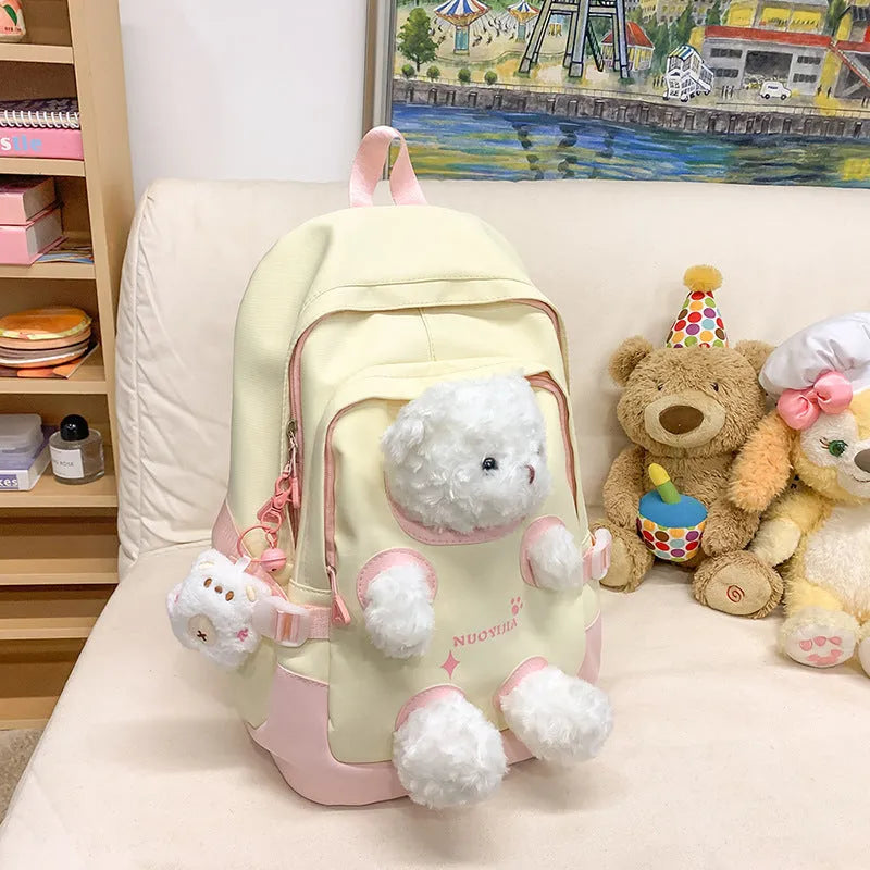 Literary style nylon school backpack in a macaron colour with curved shoulder straps