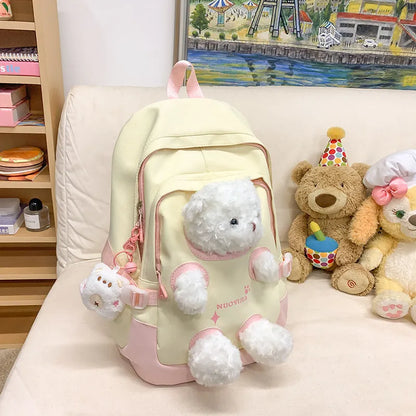 Literary style nylon school backpack in a macaron colour with curved shoulder straps