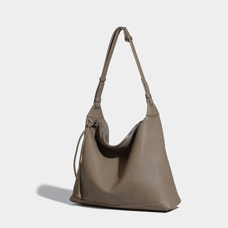 Large capacity underarm bag shoulder messenger bag with 36cm sole length, 29cm height and 15cm width soft PU construction in caramel or elephant grey, an everyday crossbody accessory for work, travel and commuting