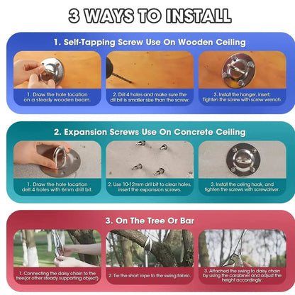 Child in black therapy swing cocoon with multi-loop daisy chain height adjustment system