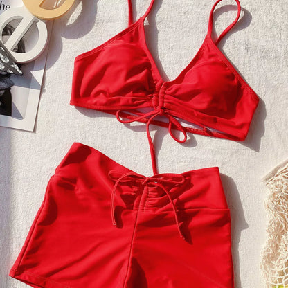 Women's high waist bikini swimsuit in red and blue, sizes S, M, L