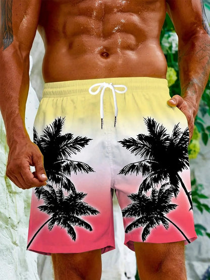 Men's micro-elastic quick-drying swimming trunks in polyester fabric showing colour and fit details