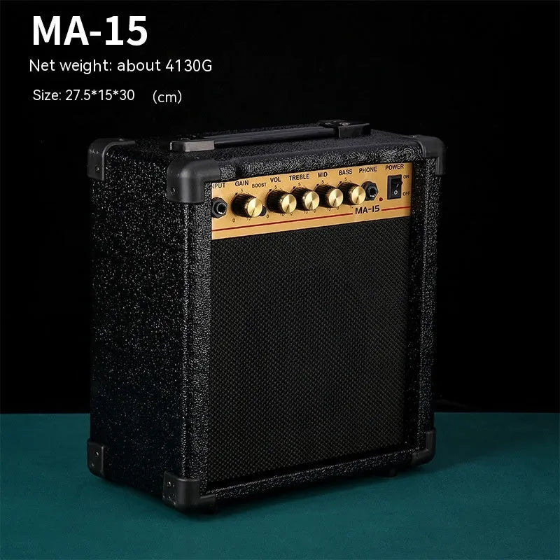 Small easy to carry guitar audio speaker, metal plastic, 25x8x26cm, model GA-10, portable musical instrument speaker