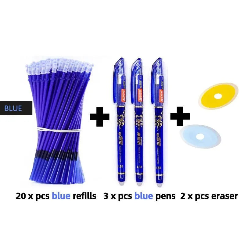 Erasable pen with 0.5mm needle tip and hot erasable ink in plastic casing