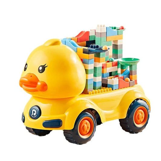 Large particle dinosaur building blocks on wheels for 4-6 year old children with complete vehicle assembly