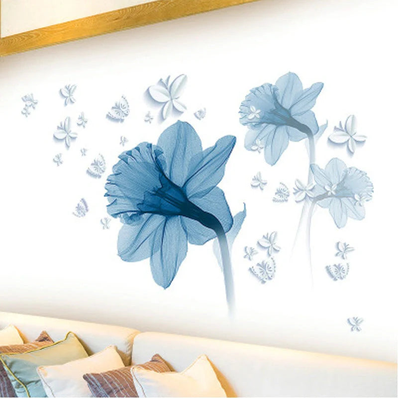 Decorative Nordic blue flower-patterned wall stickers for home decor