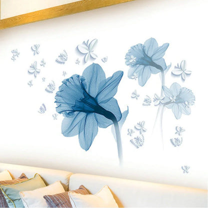 Decorative Nordic blue flower-patterned wall stickers for home decor