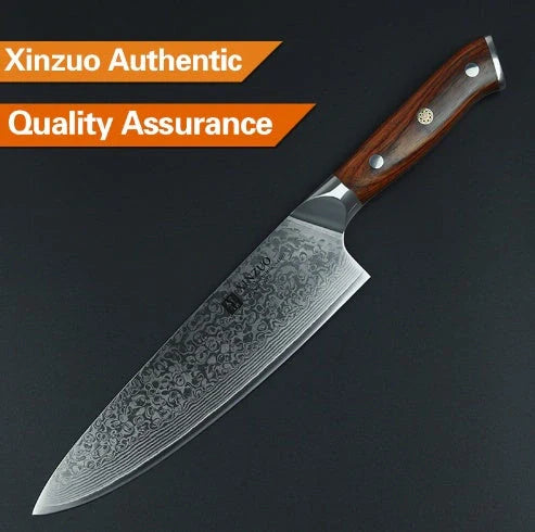 XINZUO 8-inch Chef Knife with VG10 Japanese Damascus steel blade and rosewood handle