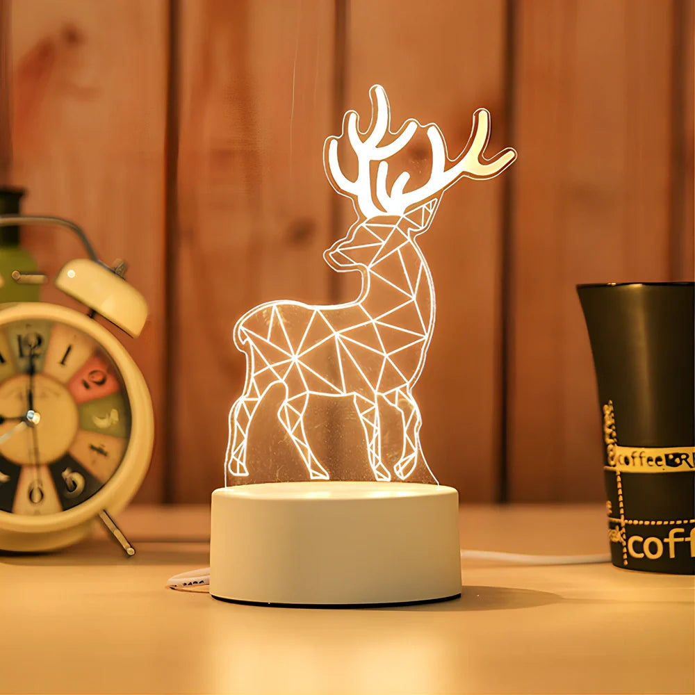 Creative USB bedside night light with acrylic castle scene, 20x17.5cm size, touch control for three light modes