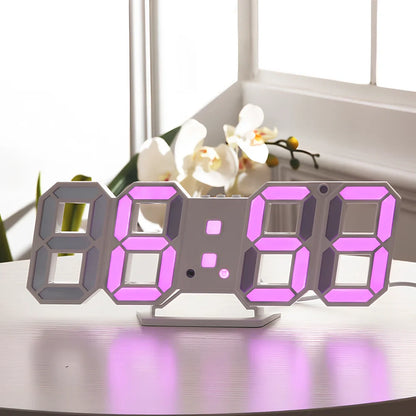 3D LED digital clock showing time and temperature display with adjustable brightness settings