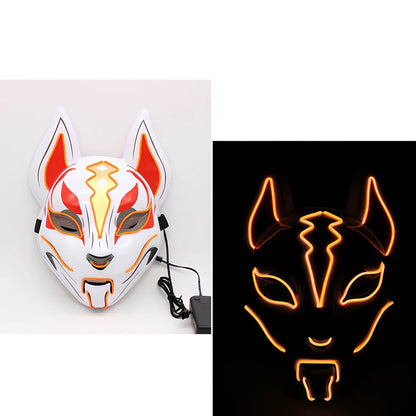Glowing blue cat face mask with LED illumination measuring 28cm by 18cm for cosplay and Halloween events