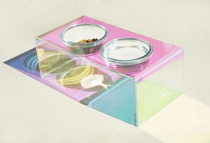 Dazzling holographic acrylic pet bowl for small dogs and cats with anti-slip base