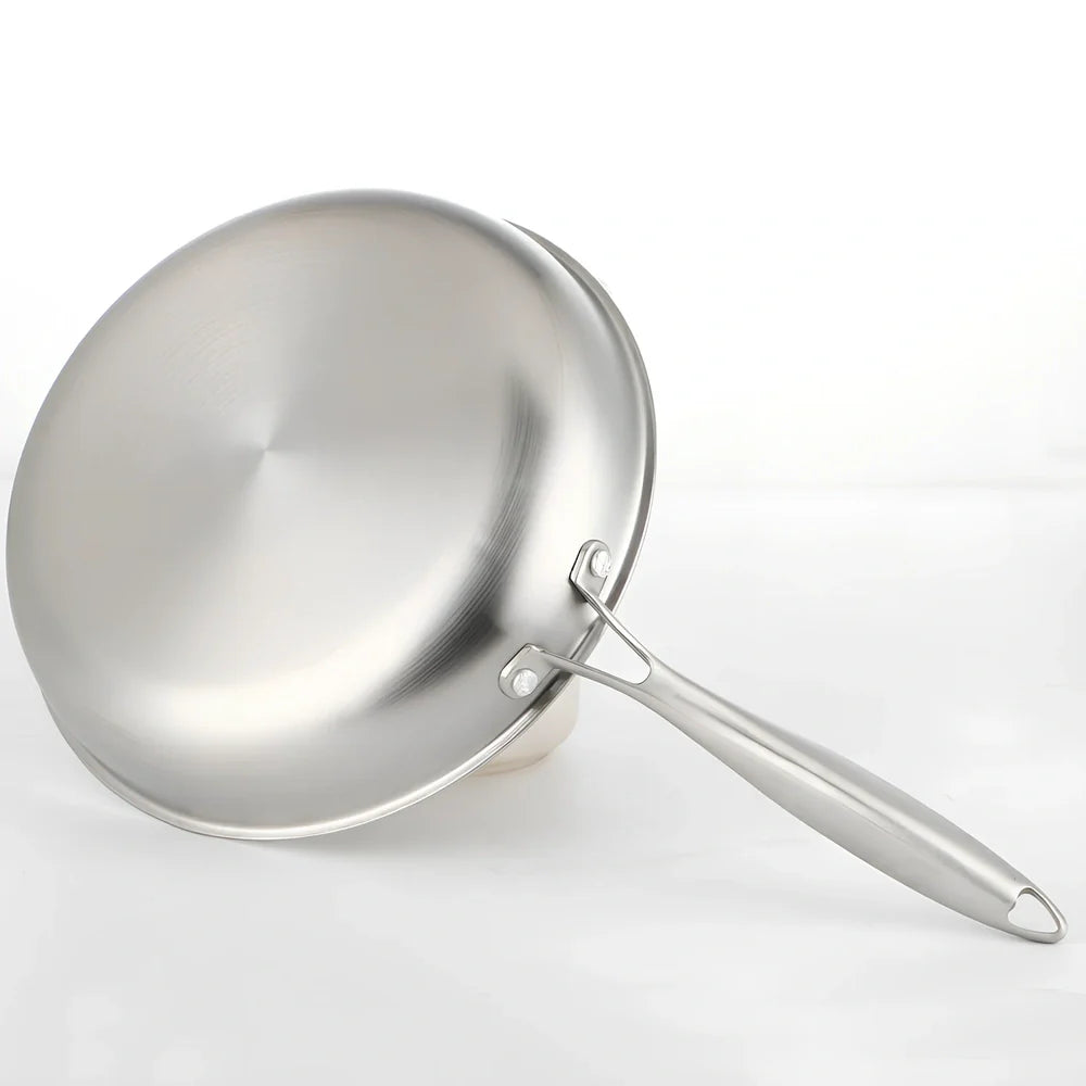 26cm stainless steel frying pan with polished finish and stainless steel handle