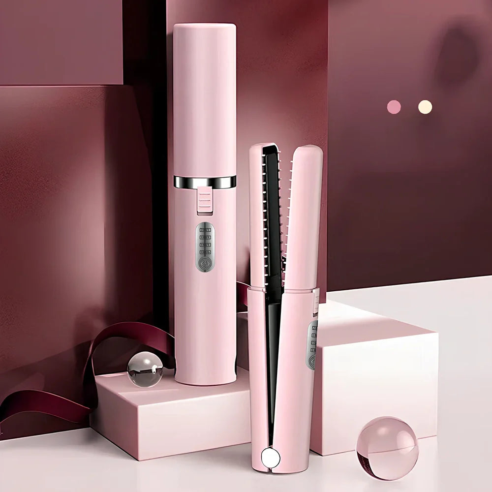 USB charge mini wireless travel hair straightener with ceramic plates in green, grey, or pink colours