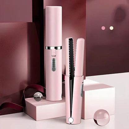 USB charge mini wireless travel hair straightener with ceramic plates in green, grey, or pink colours