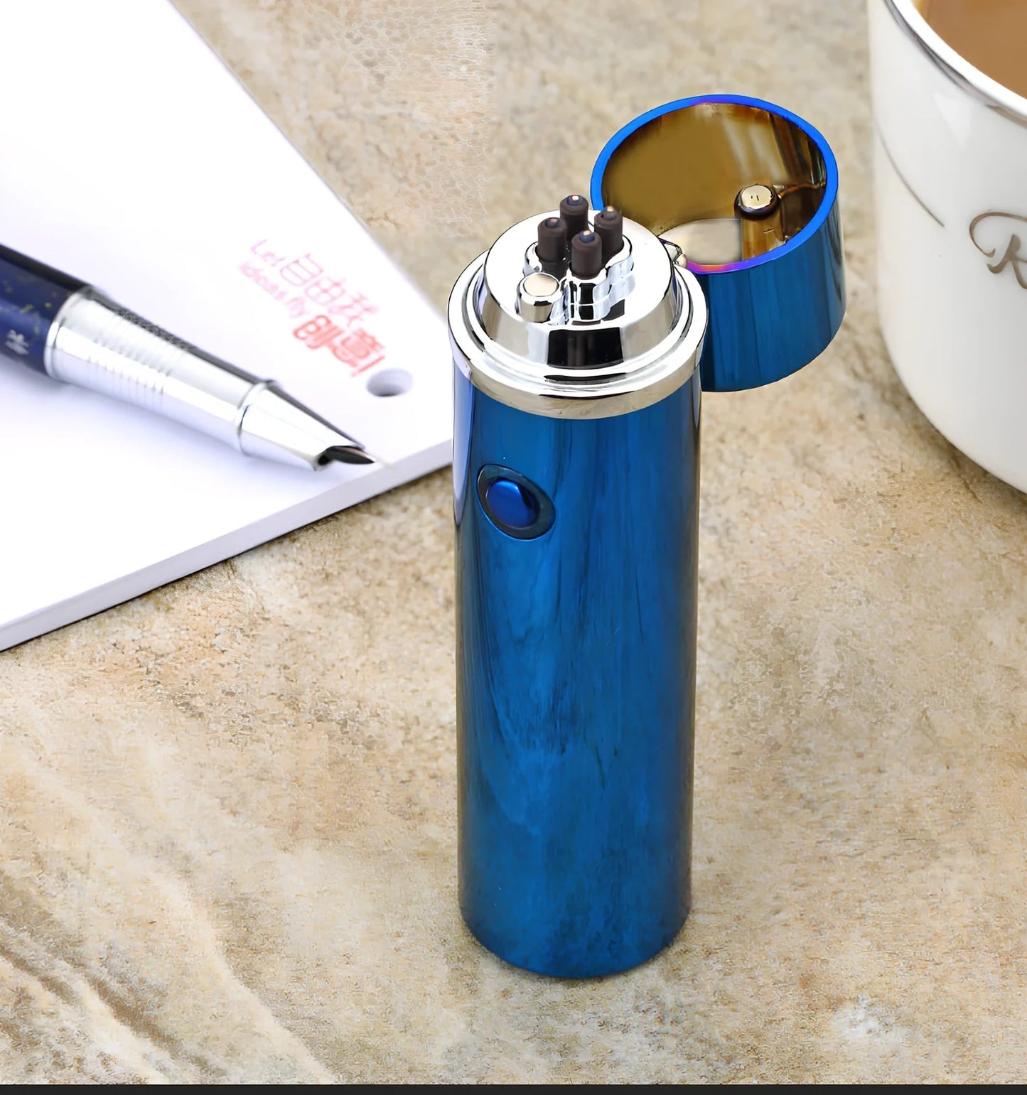 Black electric arc lighter pipe with four-headed windproof design and USB charging port