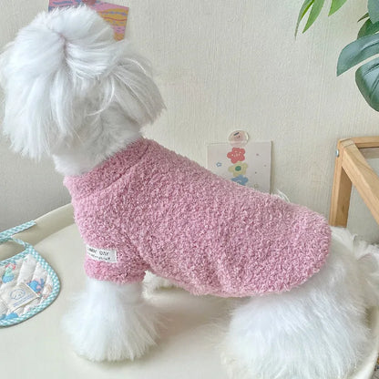 Reversible cloud velvet dog jacket shown in multiple colours and sizes