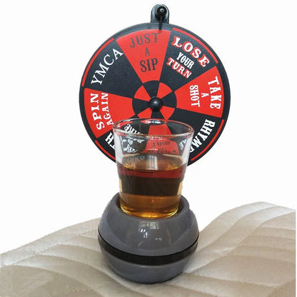 Rotatable drinking game set with plastic turntable and glass wine glass for party fun