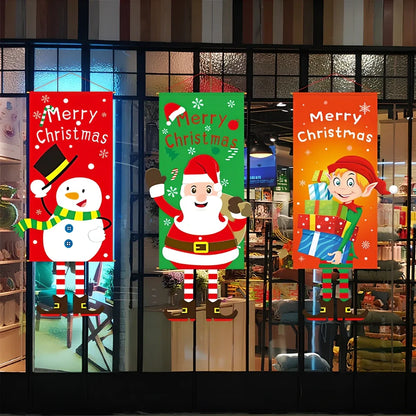 115x40cm Christmas cloth poster showing Santa Claus design in red for window decoration