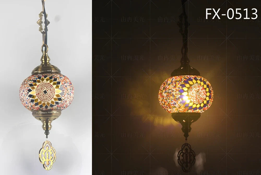 Turkish glass chandelier with 148mm shade and 1.2m adjustable cable on 10cm chassis
