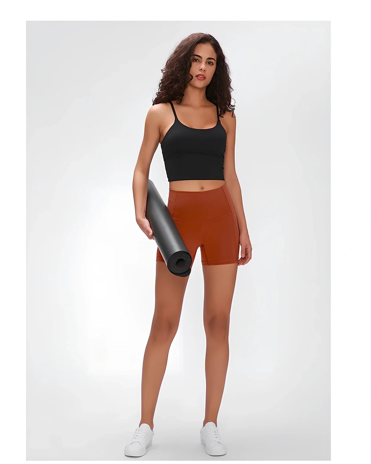 Women's high-waisted nylon fitness shorts with hip-lifting design in six colours for yoga and dance