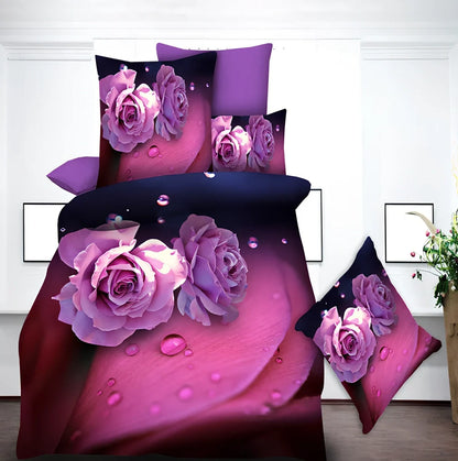 Brushed 3D floral pattern four-piece bedding set with quilt cover, sheets, and pillowcases in blue colour