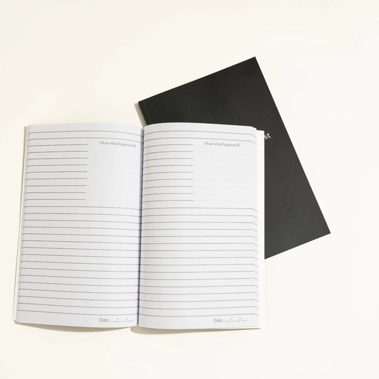 Black A5 dream journal notebook with 192 pages of cream paper for recording nightly visions