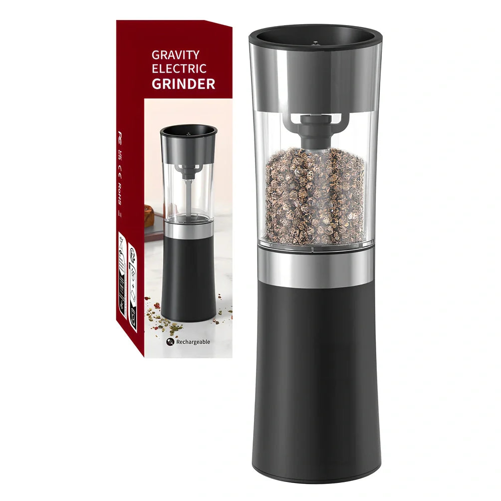 Stainless steel electric pepper grinder with button operation and Type-C charging port