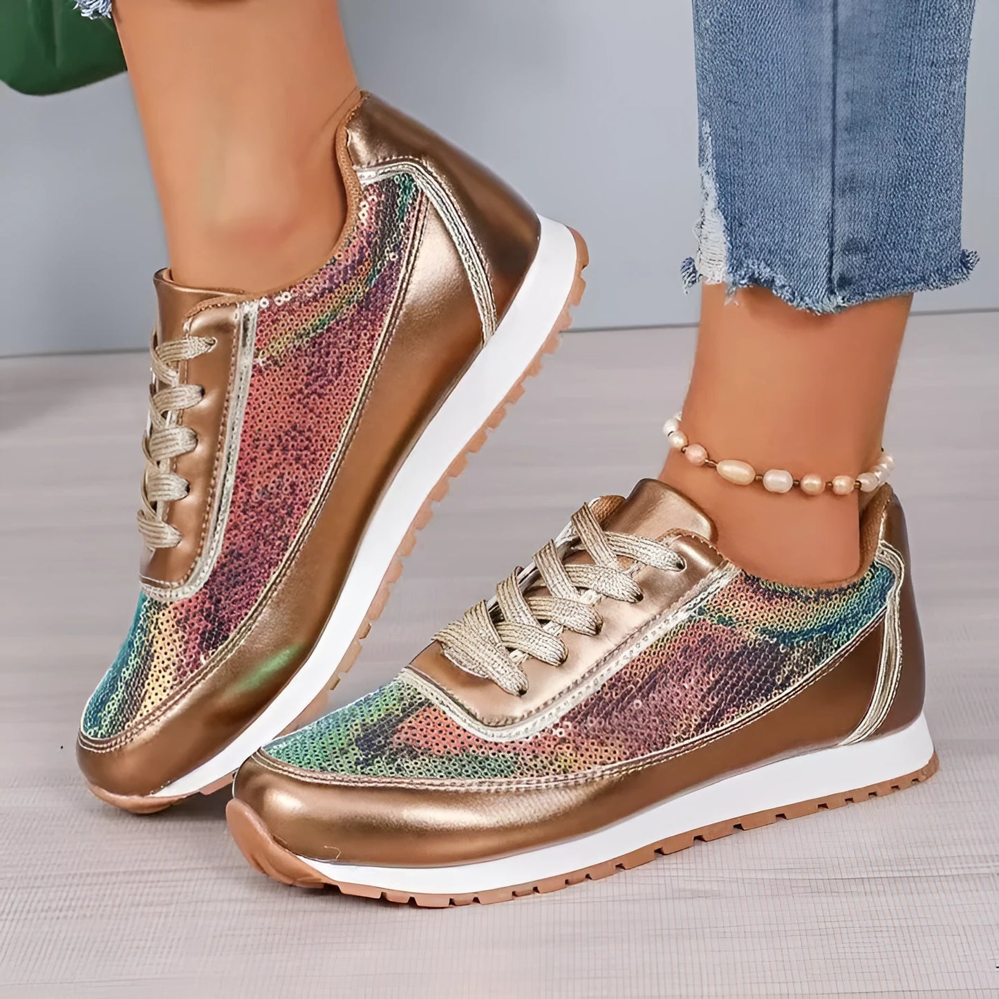 Women's black thick-soled square toe casual sneakers made from PU leather