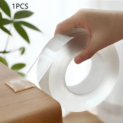 Transparent double-sided tape with 1mm thickness and 3cm width, showing nano-adsorption surface