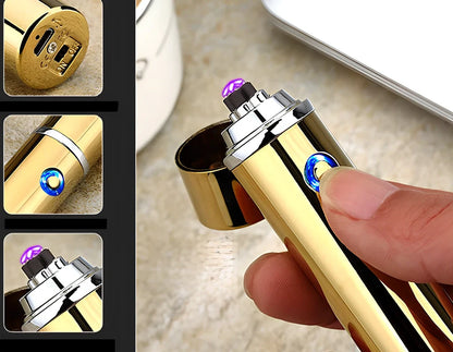 Black electric arc lighter pipe with four-headed windproof design and USB charging port