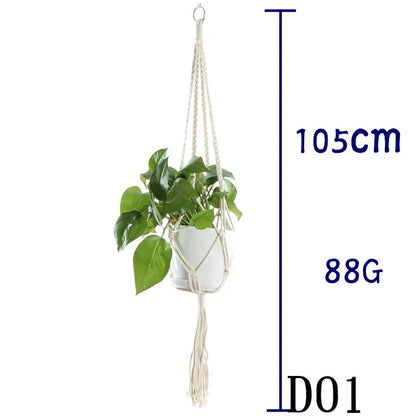 Beige cotton rope hanging basket with various styles for indoor plant display