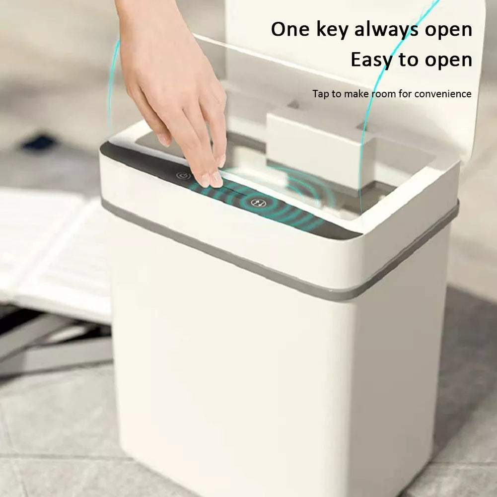 Automatic Induction Flip Trash Can with 360-degree smart sensor in white