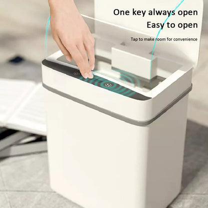 Automatic Induction Flip Trash Can with 360-degree smart sensor in white