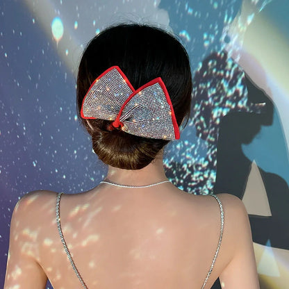 Korean style bowknot hairband with rhinestone accents in black, white, and red