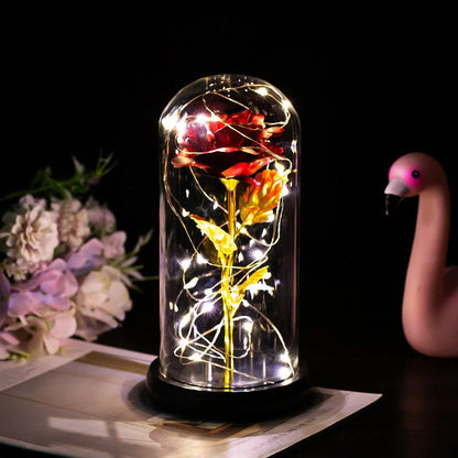 Enchanted Forever Rose in Glass LED Light Christmas Decoration with wooden base