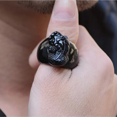 Natural gold sheen obsidian Pixiu thumb ring for men in alloy setting