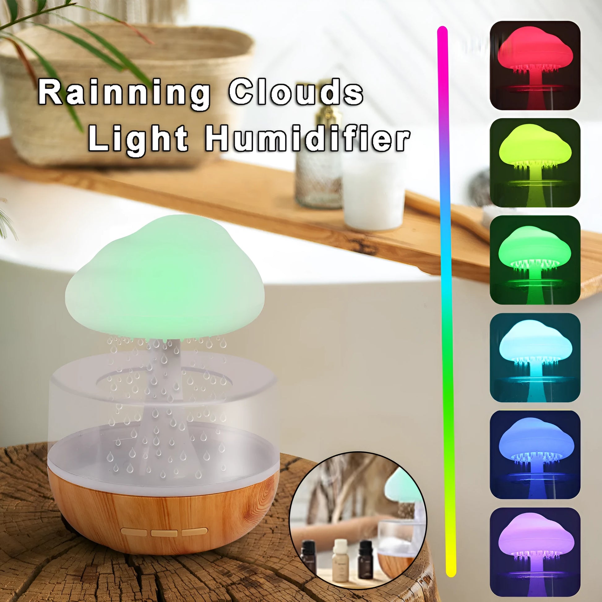 White cloud shaped humidifier with coloured lights, water flow effect and USB charging port