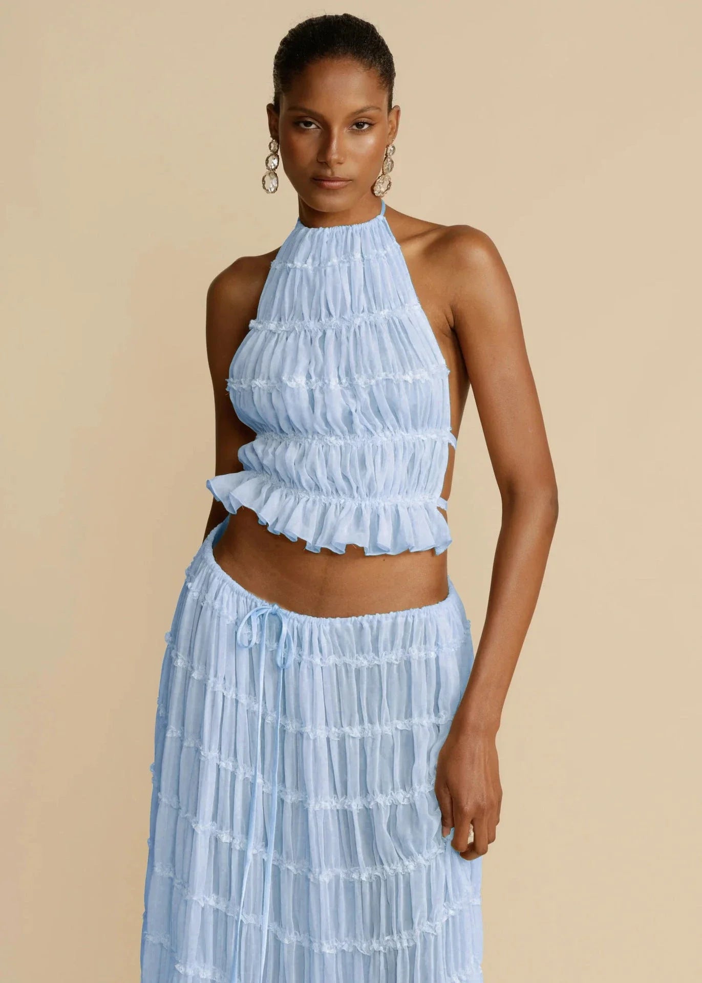 Sleeveless backless crop top and pleated maxi dress set in various colors