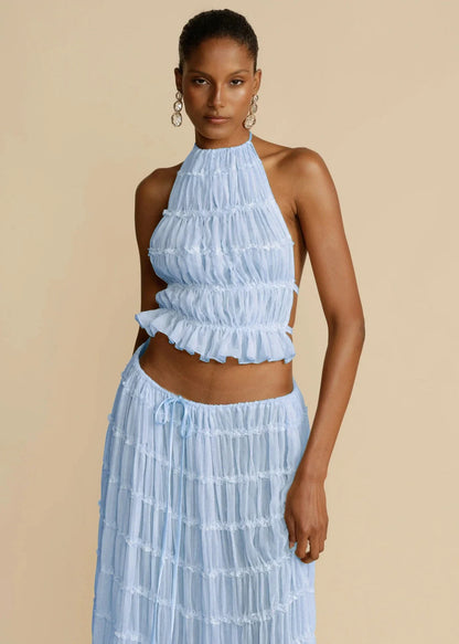 Sleeveless backless crop top and pleated maxi dress set in various colors