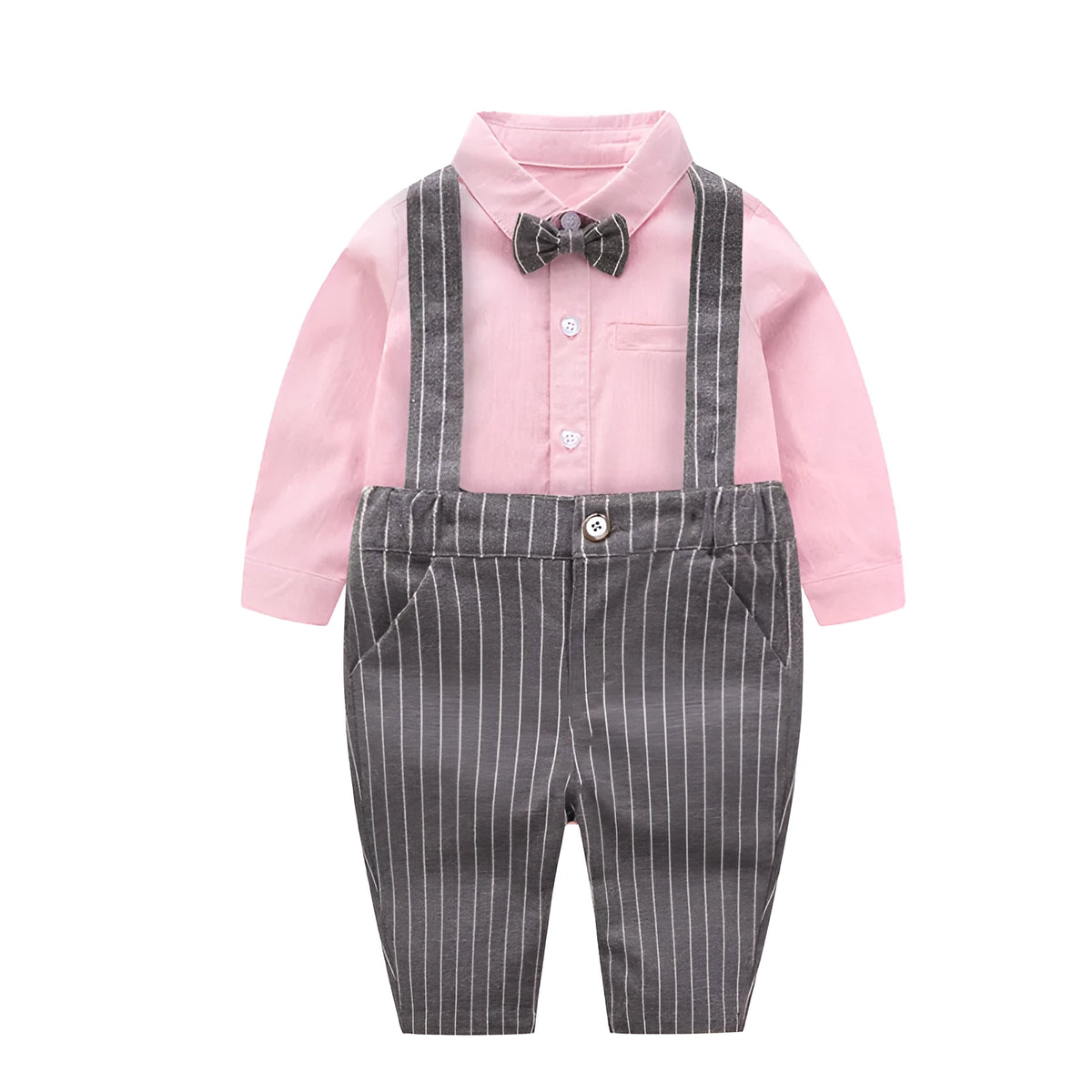 Baby boy autumn gentleman suit set with cotton-blend top and polyester-blend trousers, sizes 59cm to 100cm.